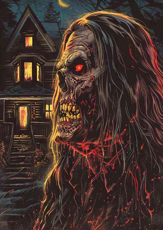 Man with long hair and red eyes zombie | Poster