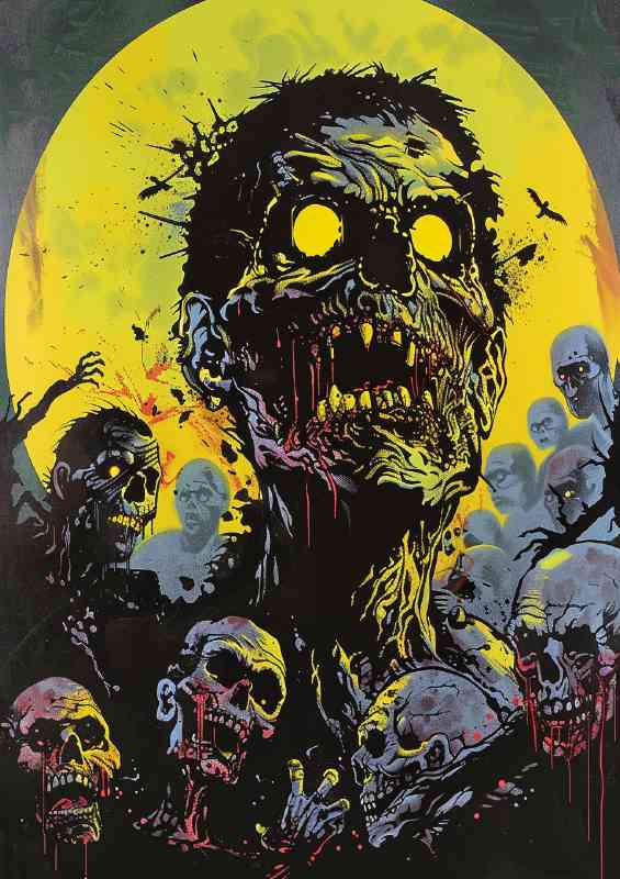 Movie poster zombies full yellow moon | Metal Poster