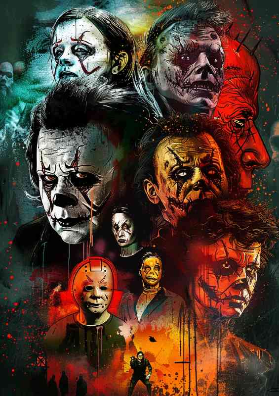 Poster of horror movie characters in an airbrushed | Metal Poster