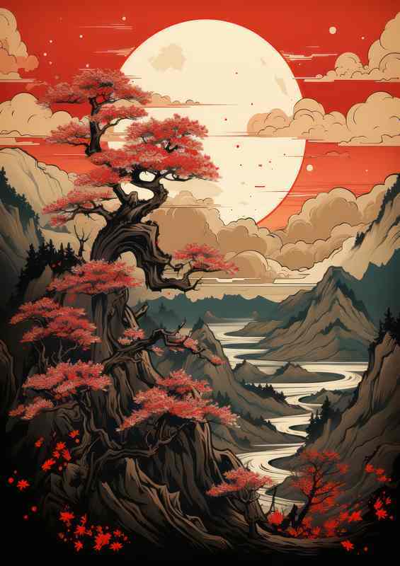 Jpn Cherry Blossom Mtn & Waterscapes Poster