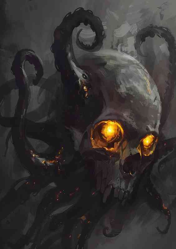 Skull with glowing yellow eyes | Di-Bond