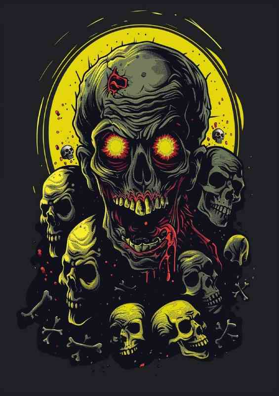 Zombie with yellow eyes skulls and bones | Metal Poster