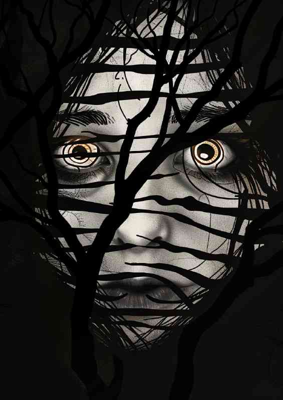 face scared behind the trees | Canvas