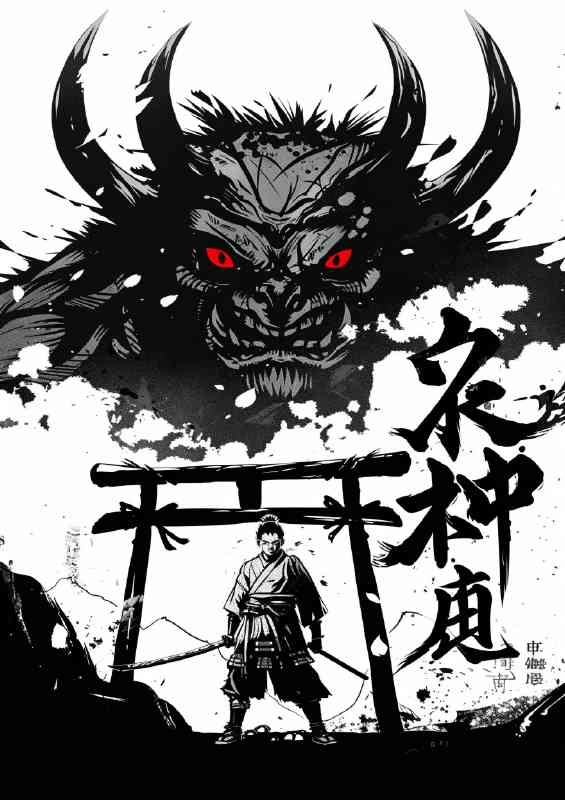 Black_and_white_Japanese_style_samurai_standing_in_fr_97963254-dae0-4e7e-ac2d-932fbcec00e7 | Canvas