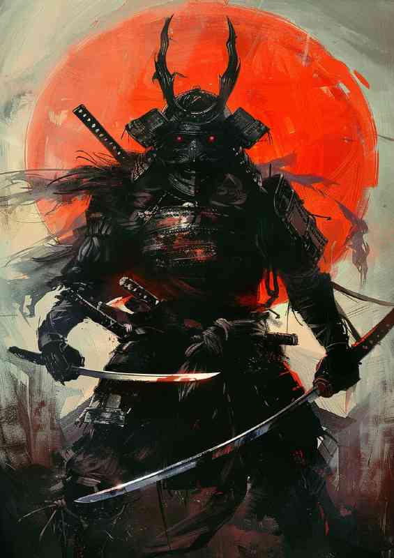 Demon Samurai holding two katanas with its hands | Metal Poster
