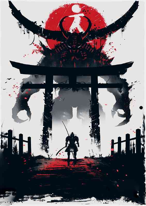 Japanese Samurai black and reds | Metal Poster
