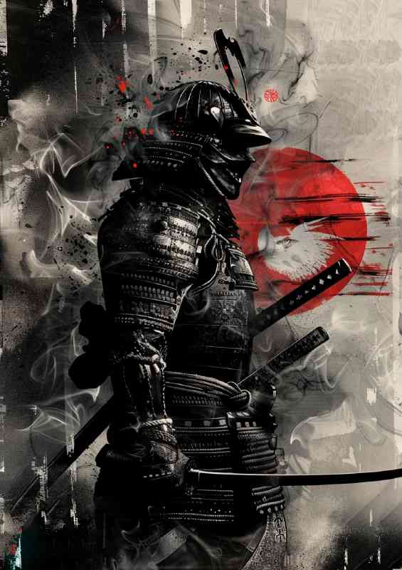 Japanese Samurai in armour with katana poster | Canvas