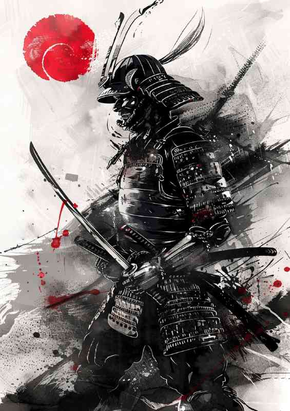 Japanese samurai in armour with katana poster art | Metal Poster