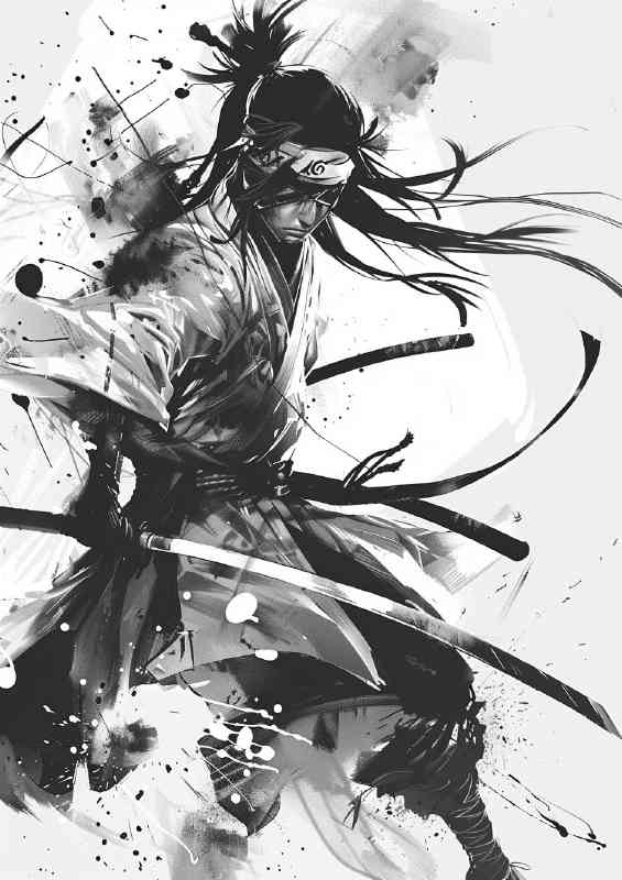 Japanese style Samurai with an Uchiha headband | Metal Poster