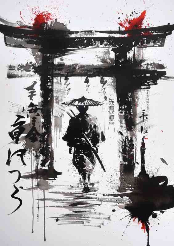 Samurai walking under the torii gate poster art | Canvas