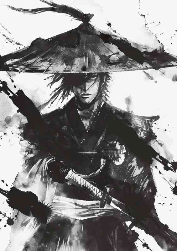 Young Samurai with dark hair and sword | Di-Bond