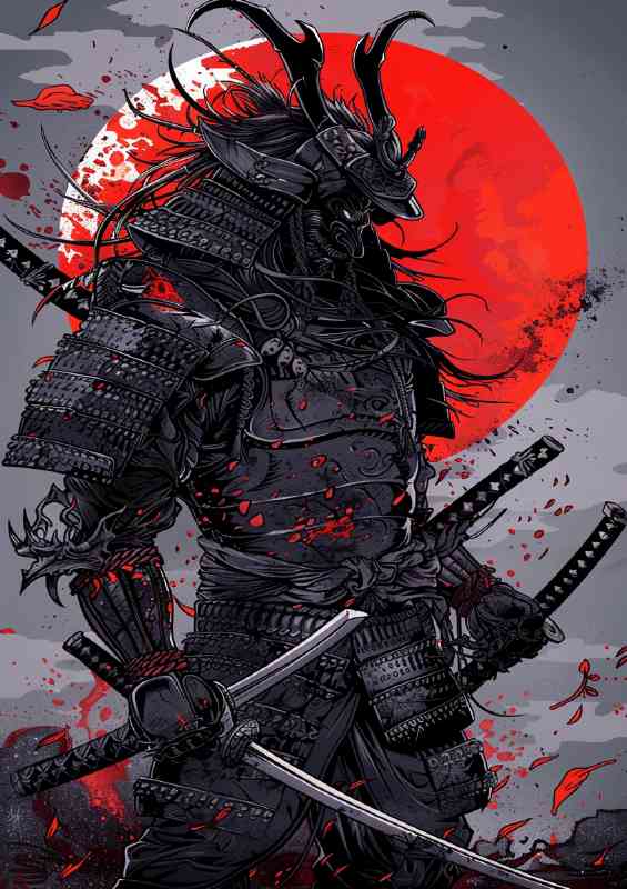 black_demon_samurai_dark_fantasy_style_with_two_kat_5eab28e0-6dd6-4ed4-982e-b6ff825c94db | Canvas