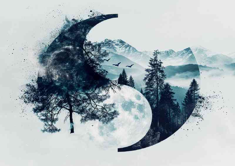 Yin yang symbol with mountains | Metal Poster