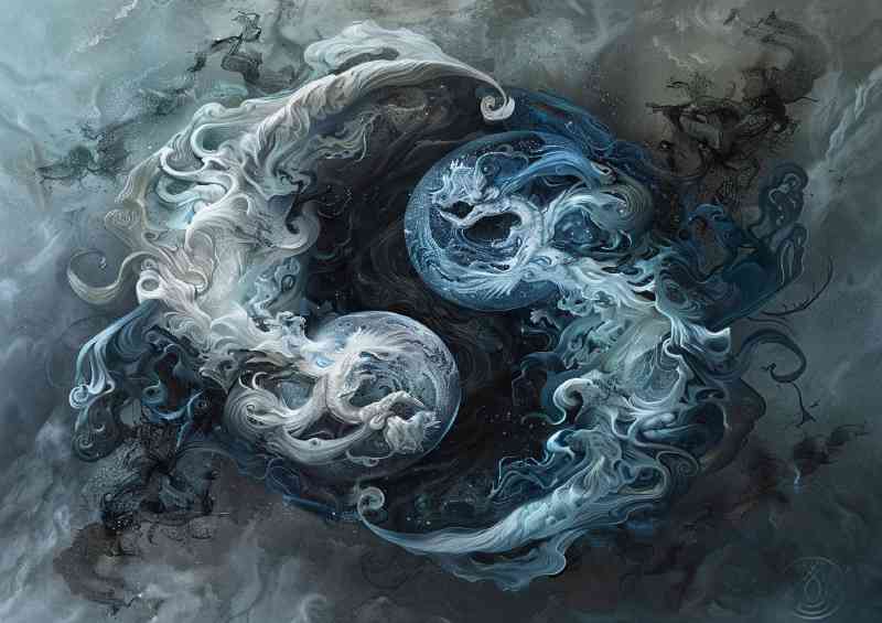 Yin yang symbol with swirls of clouds | Poster