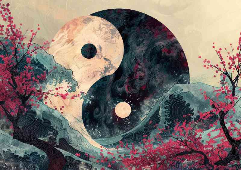 Yin yang symbol with trees and waves | Di-Bond