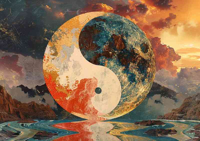 Yin yang symbol with water and land | Poster
