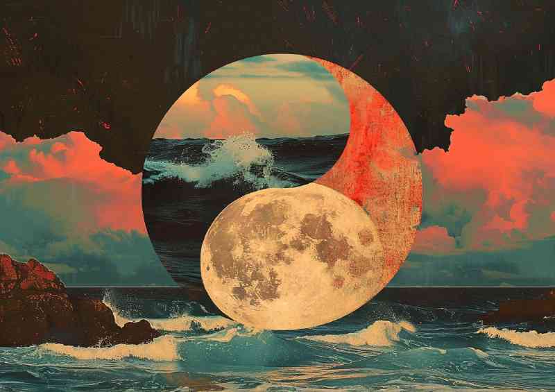 Yin yang symbol with water and land poster art | Metal Poster