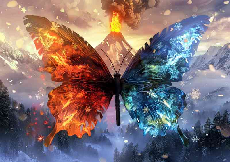 Beautiful Butterfly with wings made of fire and ice | Canvas