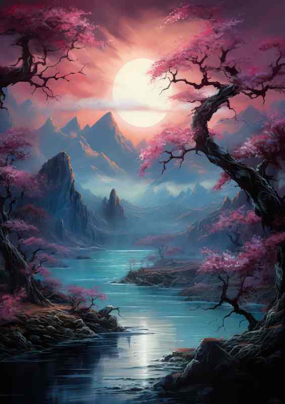 Natures Elegance Sakura Blooms by Japanese Waters | Poster