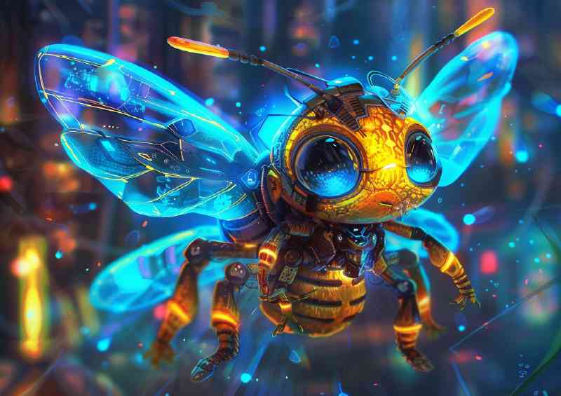 Full body symmetrical shot of bee with blue wings | Di-Bond