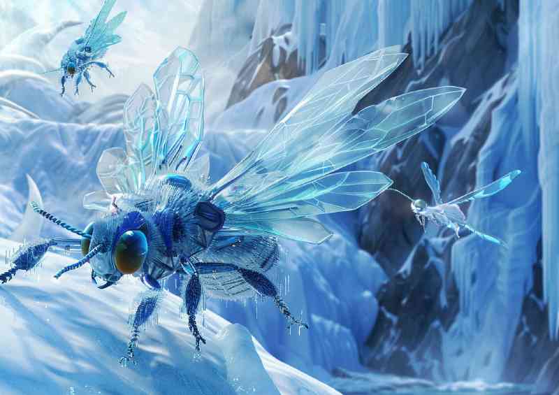 Ice and snow world there is an icy blue giant bees | Metal Poster
