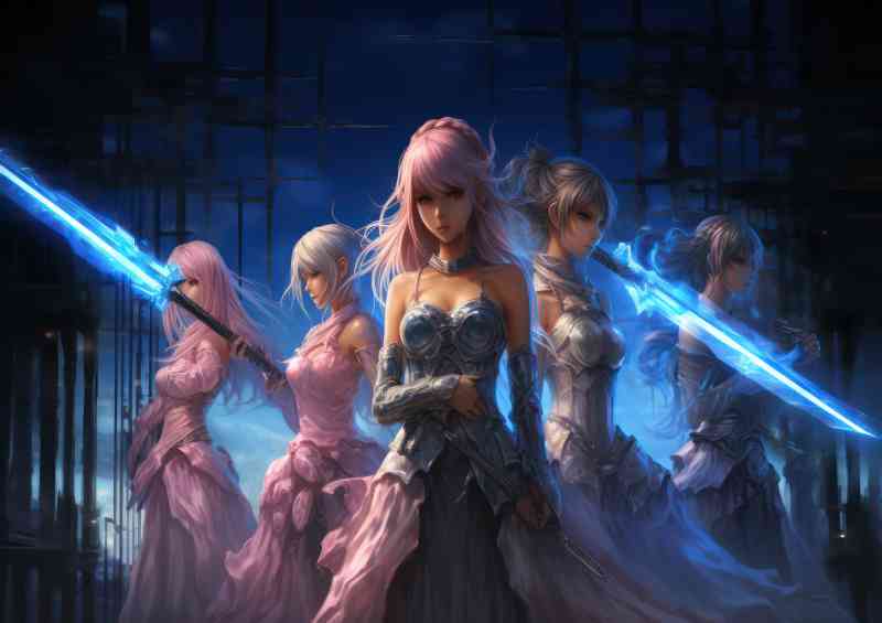 Five anime girls are holding swords | Di-Bond