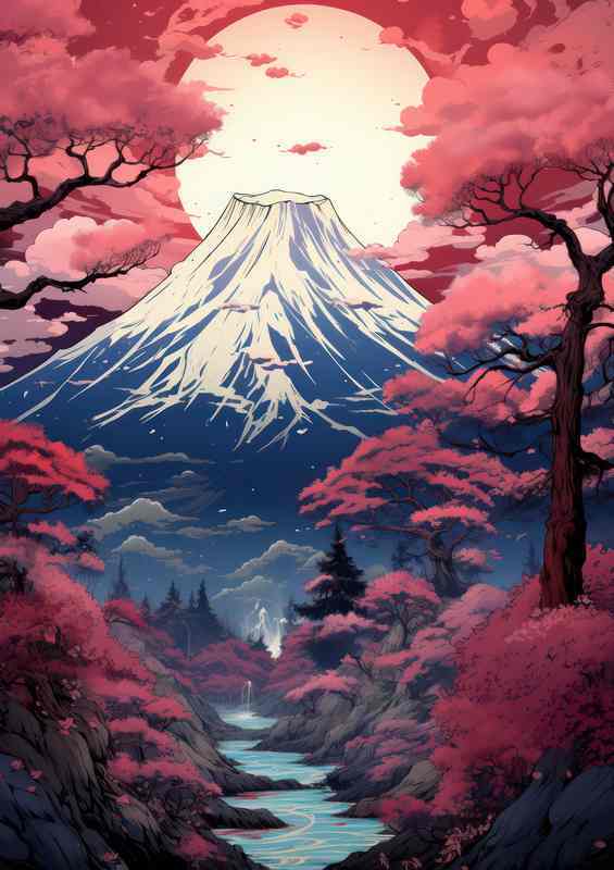 Peak Blossoms mountain views Japanese Sakura Spots | Poster