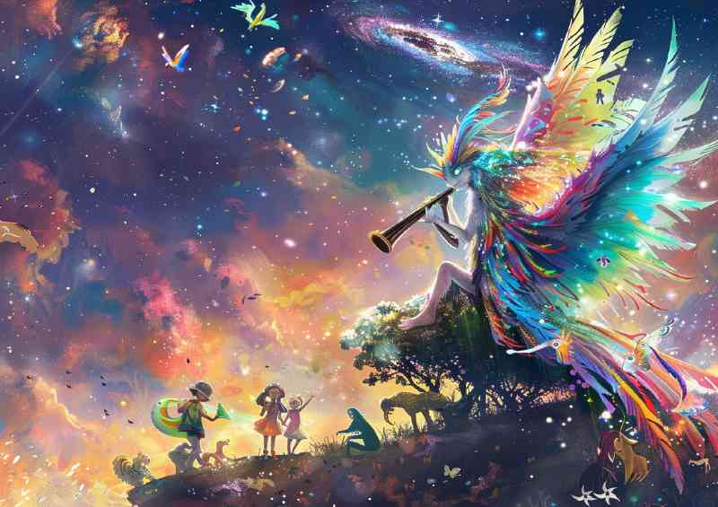 Beautiful fantasy creature with colorful feathers | Metal Poster