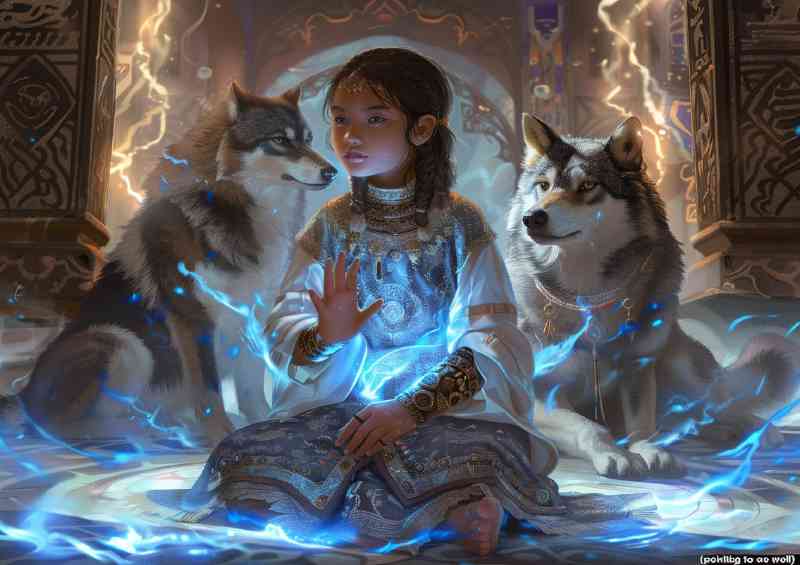 Blue glowing magic and the wolfs | Di-Bond
