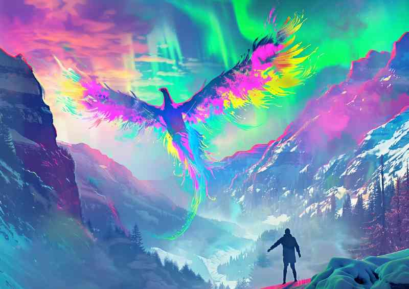 Colorful Phoenix flies in the sky | Metal Poster