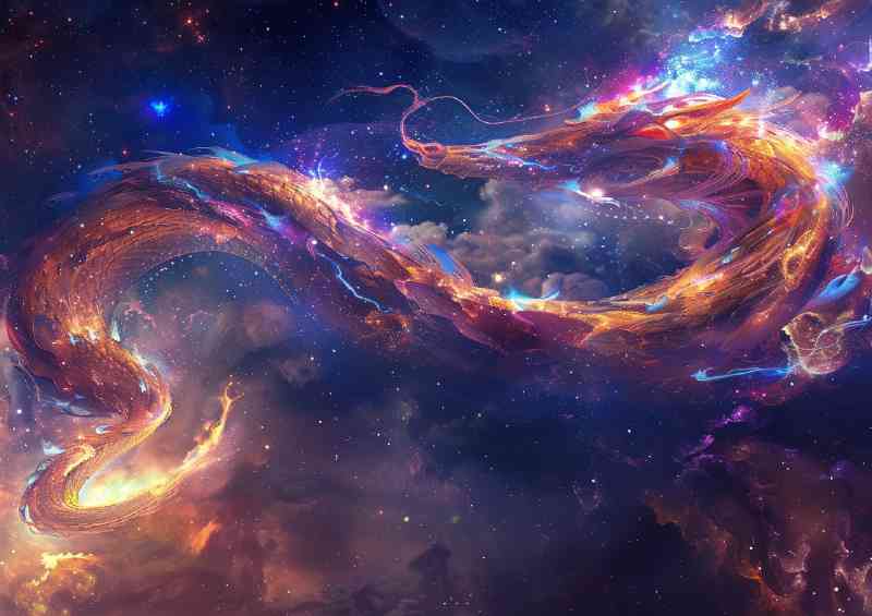 Cosmic Dragon made of nebulae swirling in the sky | Metal Poster