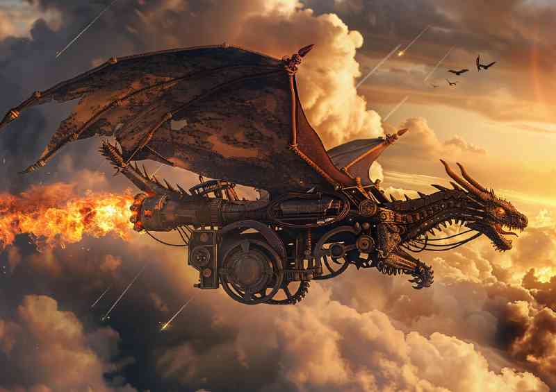 Dragon with mechanical wings and an oil wheeled | Poster