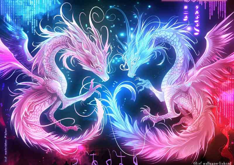 Ethereal Dragons one white and the other pink | Di-Bond