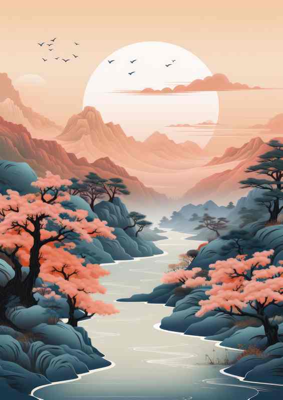 Sakura Serenades Mountains and Waters in Japan | Poster
