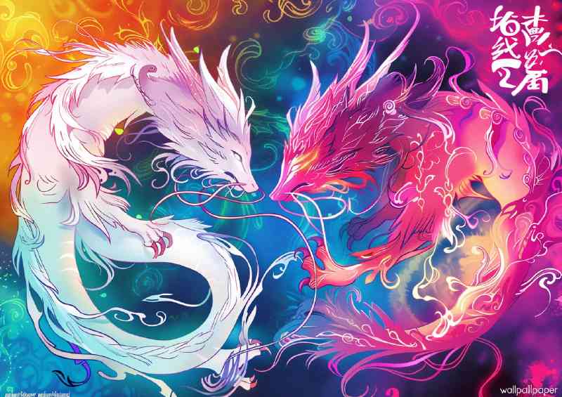 Two ethereal Dragons one white and the other pink | Poster