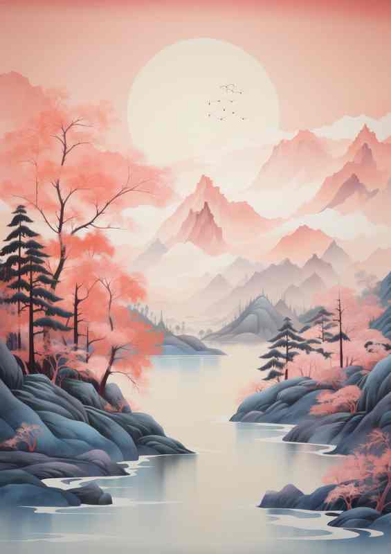 Sakura Serenity Lakes Mountains and Cherry Trees | Di-Bond