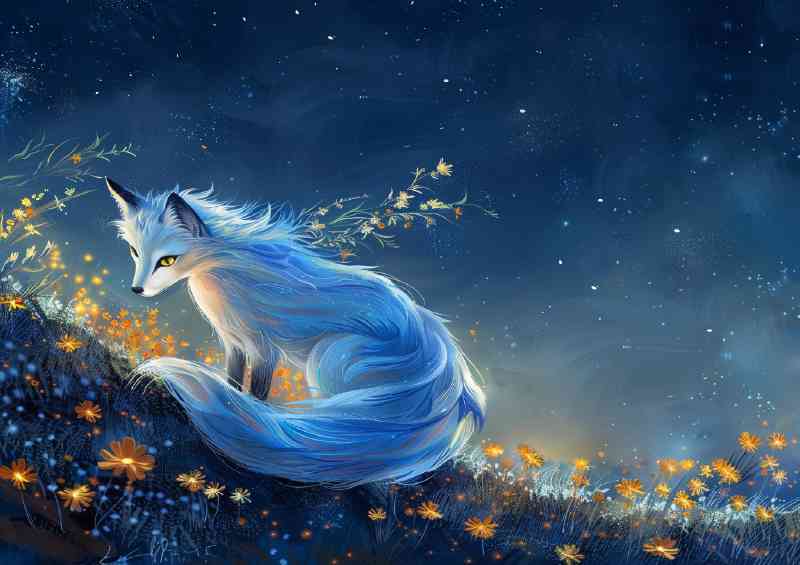 White Fox with long blue fur yellow eyes | Metal Poster