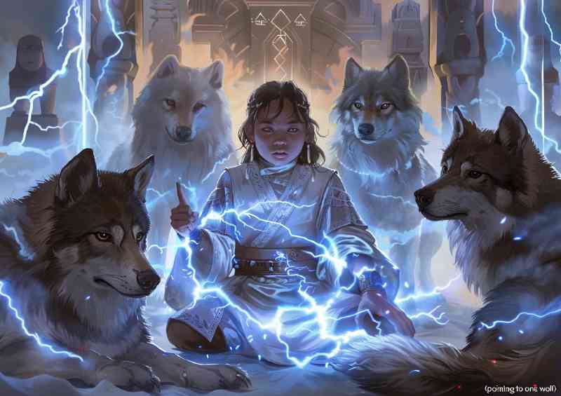 Wolf pack and the young girl | Canvas