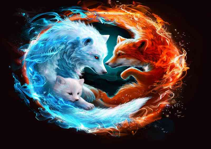 Yin Yang blue wolf and red fox and polar bear | Di-Bond