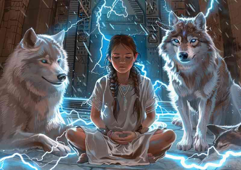 Young girl surrounded by wolves | Poster