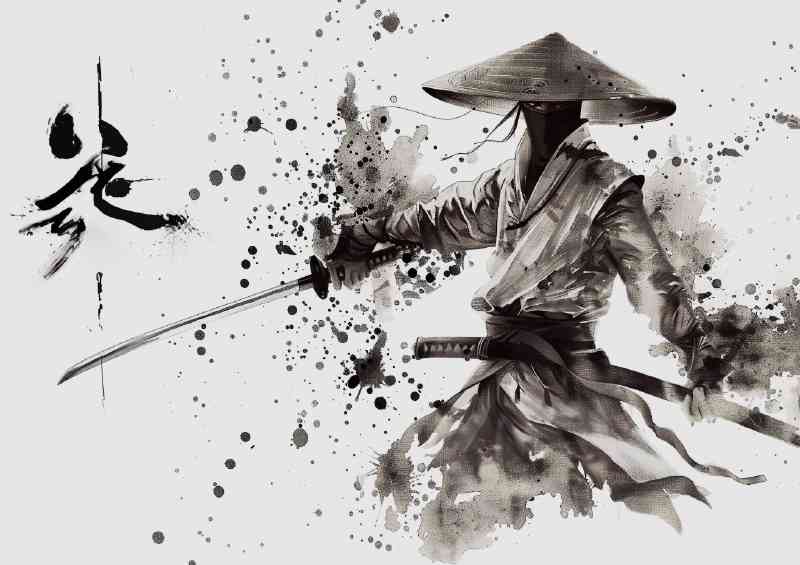 Ink Painting style samurai with katana | Metal Poster