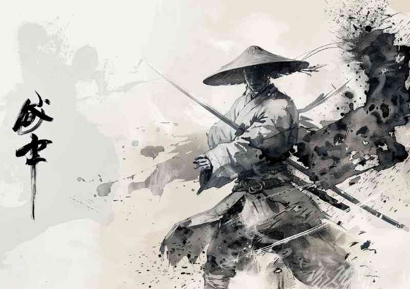 Ink Style Samurai warrior art | Metal Poster