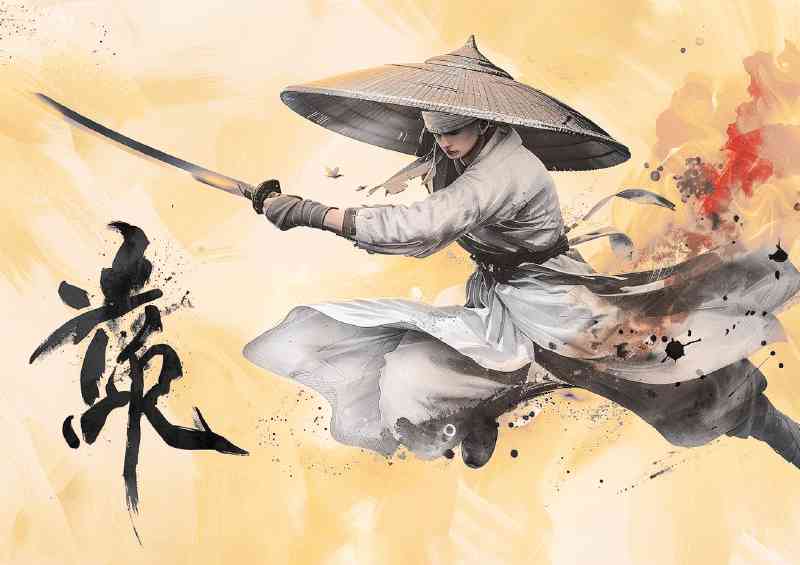 Japanes Samurai in flight on attack poster | Metal Poster