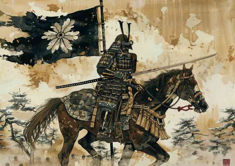 Japanese art show an armored Samurai | Metal Poster