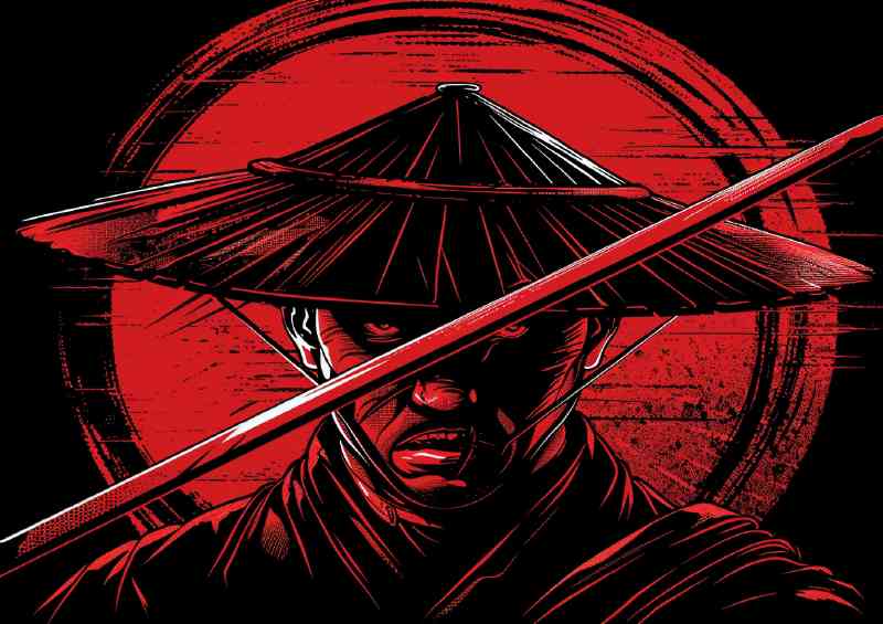 Samuari in red with sword and sun | Poster