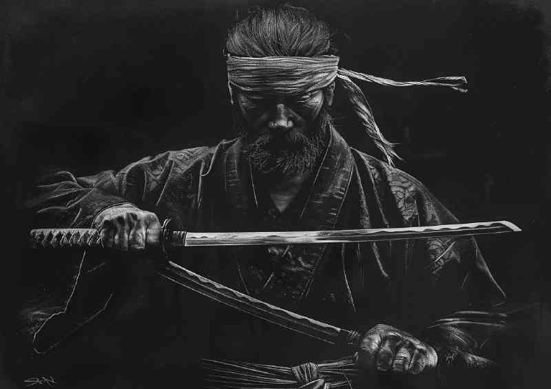 Samurai holding his katanas in both hands poster art | Metal Poster