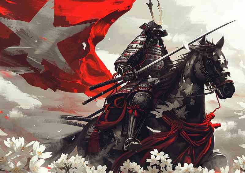Samurai in full armor on horseback | Metal Poster