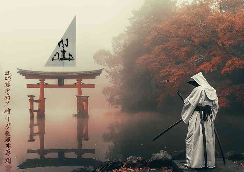 Samurai in white training at the tori gate | Di-Bond