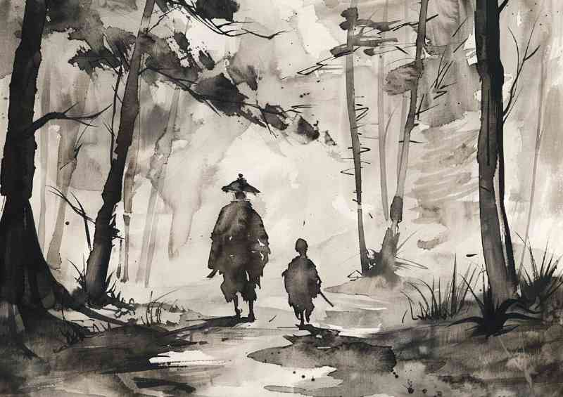 Samurai with his son walking in the forest | Di-Bond