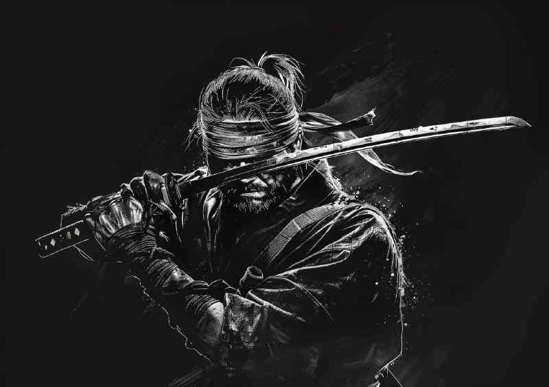 Samurai with his sword blindfolded | Metal Poster